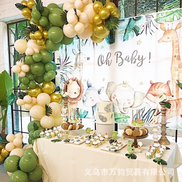 绿色牛油果复古气球套餐 豆沙绿生日派对气球 背景装饰气球套装