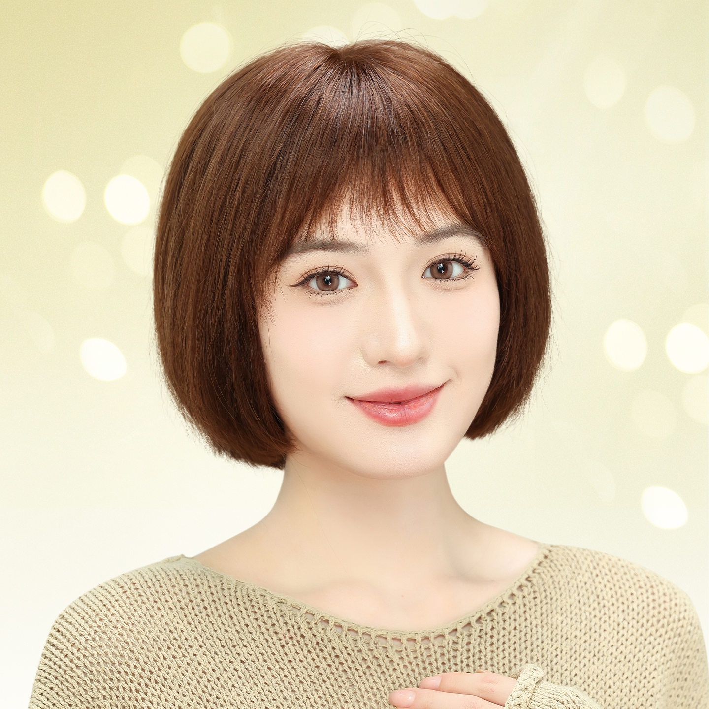 假发全头套女真人发丝波波头挂耳短发帽子真发自然中老年女妈妈款