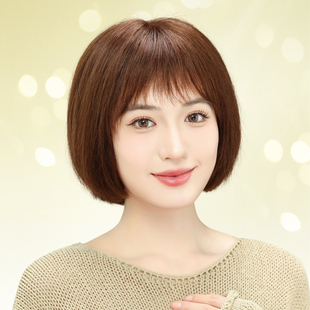 假发全头套女真人发丝波波头挂耳短发帽子真发自然中老年女妈妈款