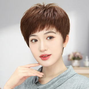 假发真发全真人发全头套女士中老年妈妈款短发纹理发手织真头发套