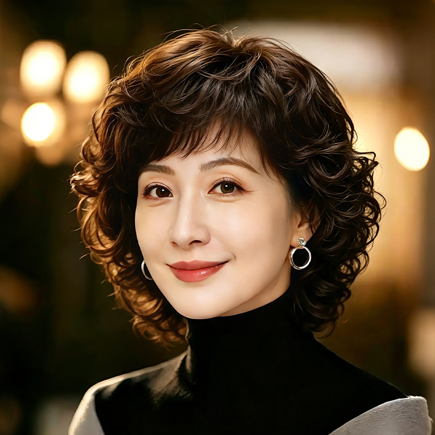 短卷发假发全头套中老年卷发纹理发全真发妈妈款自然发型蓬松头发
