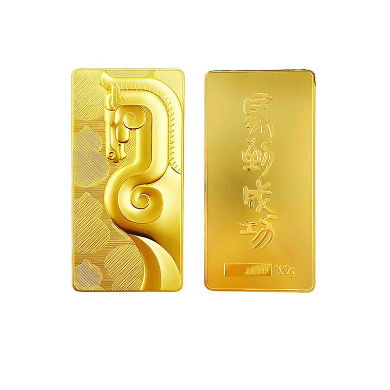足金999#天赐鸿福【精品】古法云锦金“马到成功”马年金条