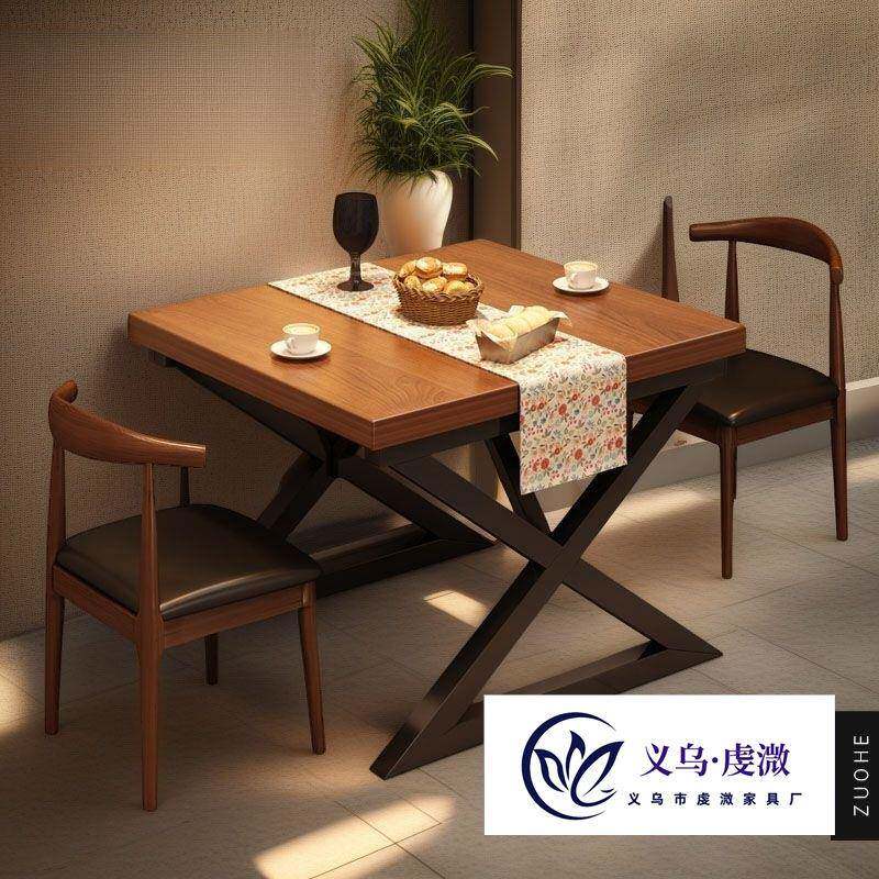 餐桌家用工业风餐厅酒吧烧烤店奶茶店餐饮商用方形餐桌椅组合