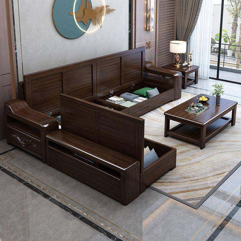 檬榆紫金檀木实木沙发客厅组合小户型轻奢上档次冬夏两用储物沙发