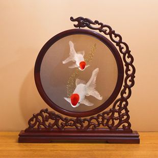 饰摆台乔迁新居礼品 苏州手工双面刺绣摆件苏绣鸿运当头屏风家居装