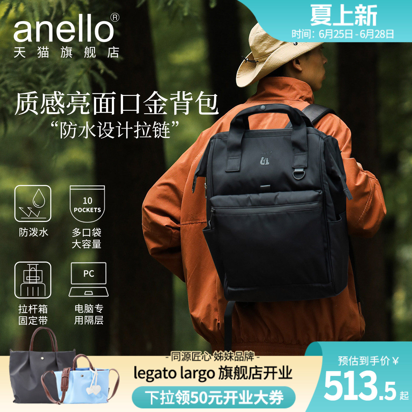 anello旗舰店日本男女双肩背包防泼水书包旅行包防盗升级电脑隔层