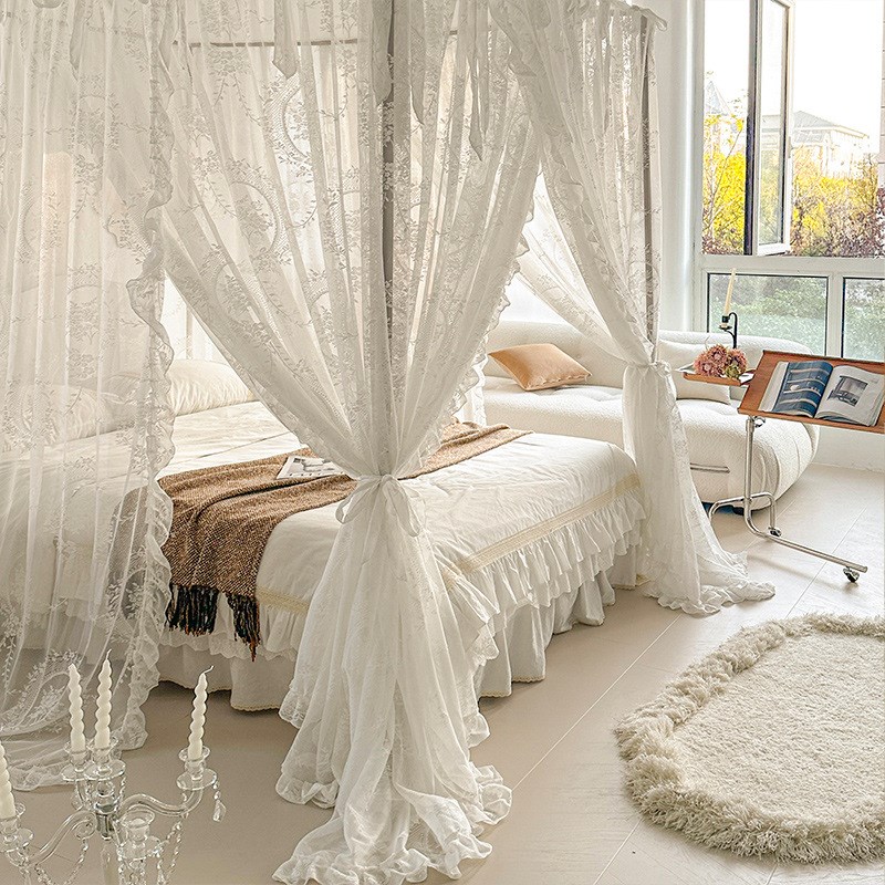 高端法式浪漫公主风蕾丝材质蚊帐精美花边落地蚊帐家用卧室四季用