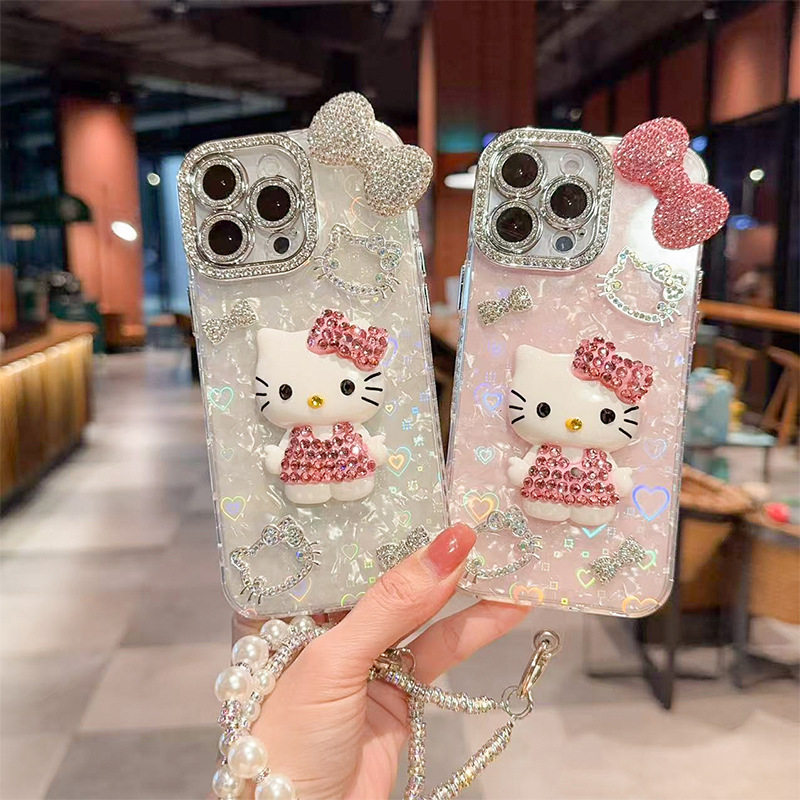 水钻蝴蝶结立体猫咪手机壳适用iPhone17promax全包苹果15硬壳轻奢18pro点钻KT猫14plus精美硬壳16保护套女款