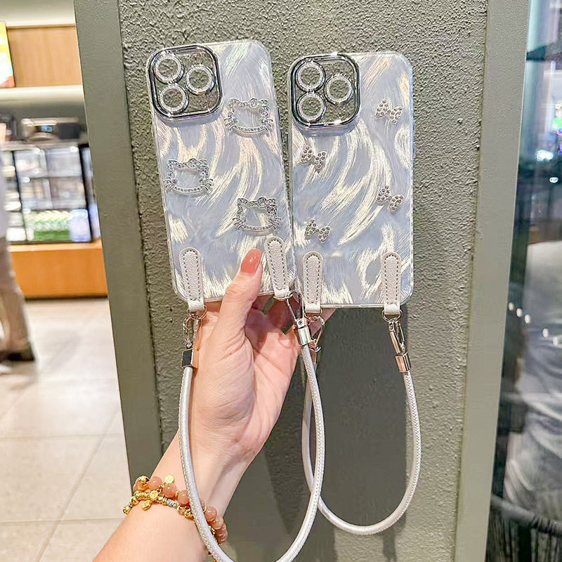 轻奢水钻领结手机壳适用苹果17pro蝴蝶iPhone16promax挂绳15防摔女款18pro硬壳全包防摔时尚14个性手提保护套
