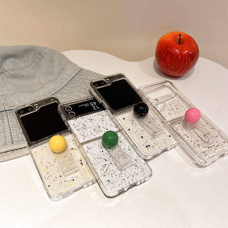 爱心透明指环zfold5手机壳适用三星zflip6热巴同款高级感w24flip亮片闪粉女新款轻奢翻盖式折叠屏薄款保护套