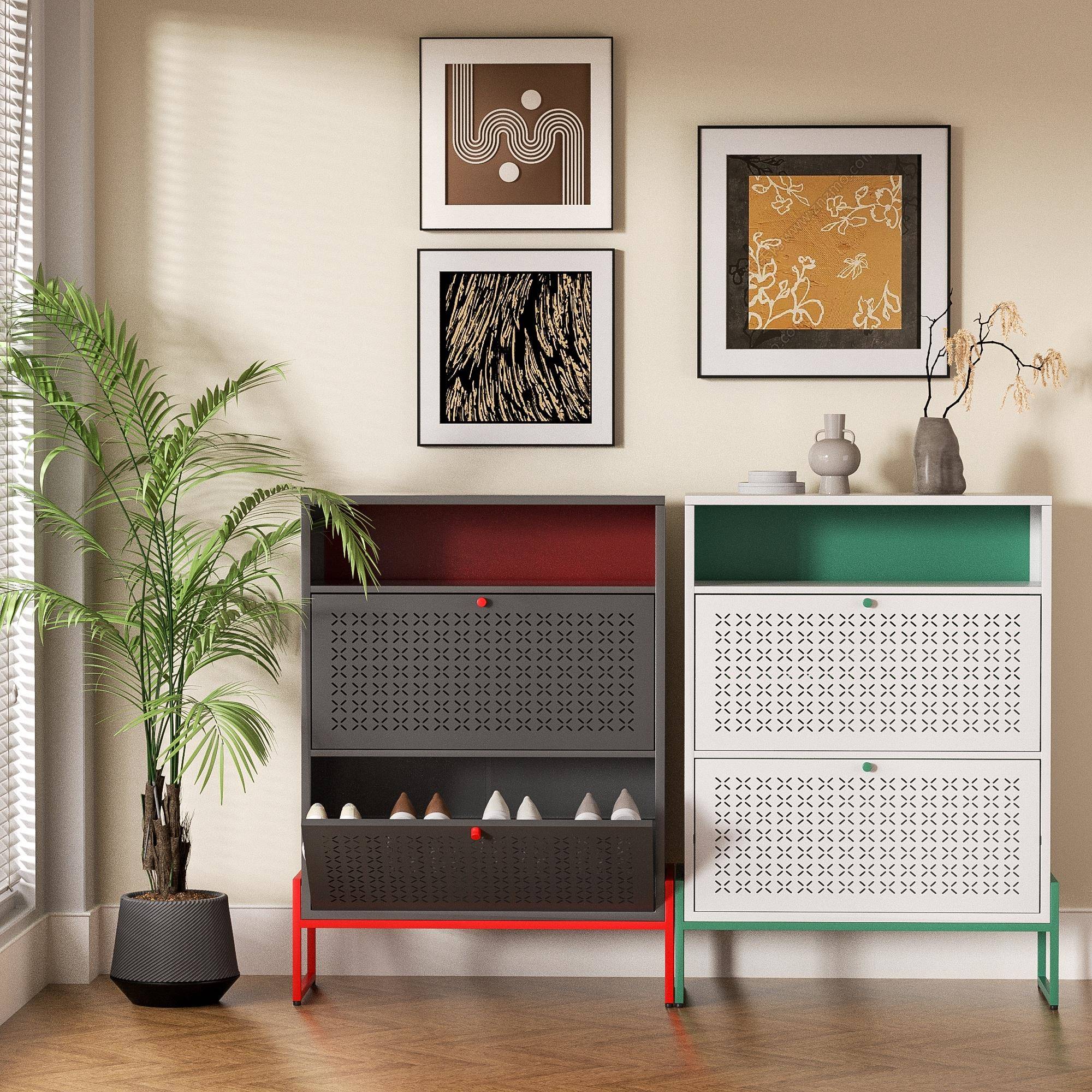 古典鞋柜超薄鞋柜家用门口金属铁皮鞋柜阳台柜钢制简约鞋柜玄关柜