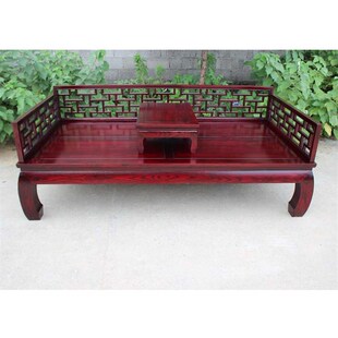 中式实木贵妃椅沙发床雕花美人榻仿古罗汉床客厅躺椅榆木三人沙发