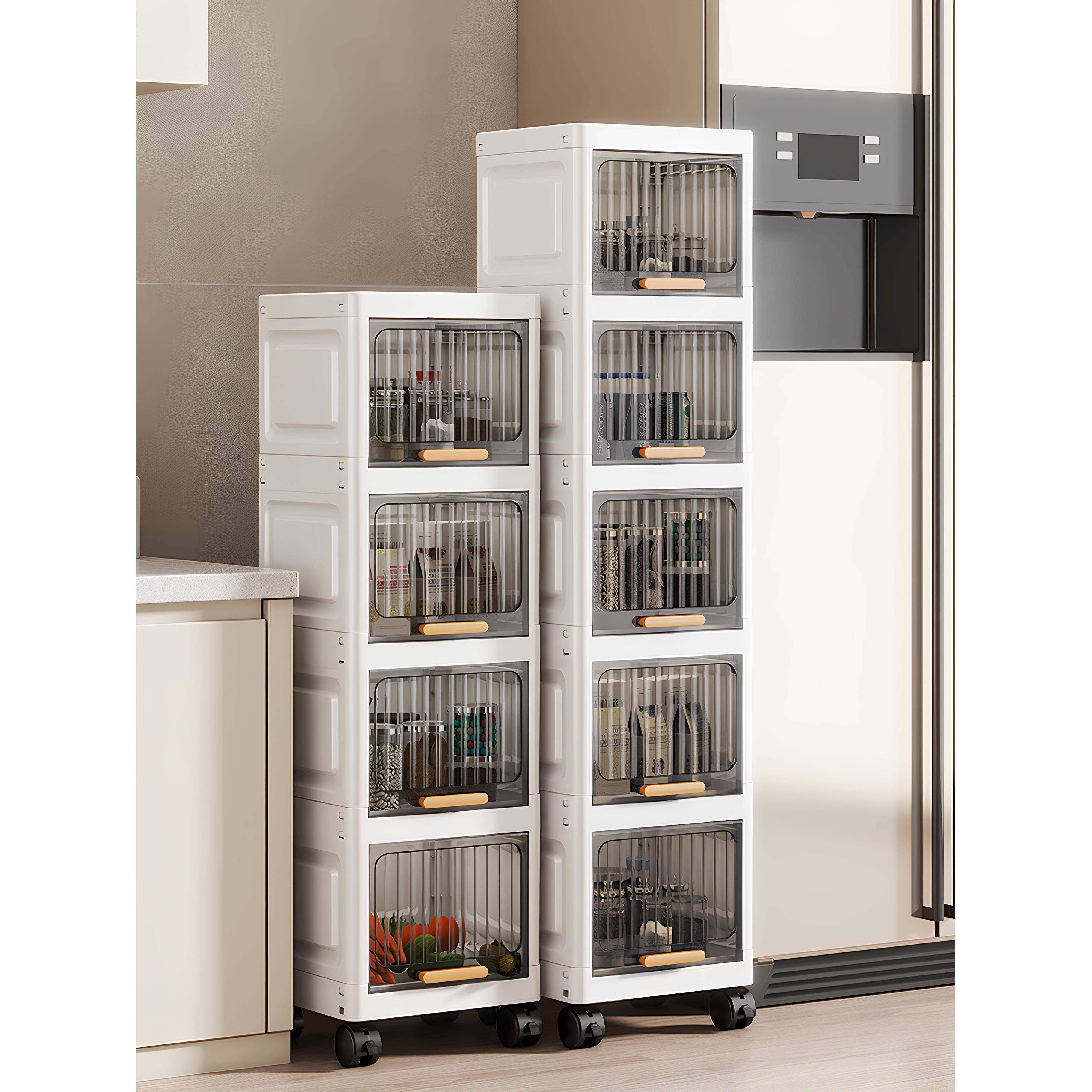 翻盖式储物柜厨房透明储物架窄间隙储物架浴室多层可拆卸储物柜