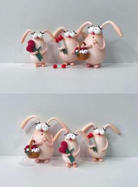 XIA原创自制树脂粘土大眼系列可爱动物家居汽车室内摆件兔子