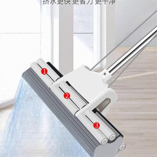 38CM两排轮超大号海绵拖把家用免手洗懒人滚轮式 吸水胶棉拖地拖把