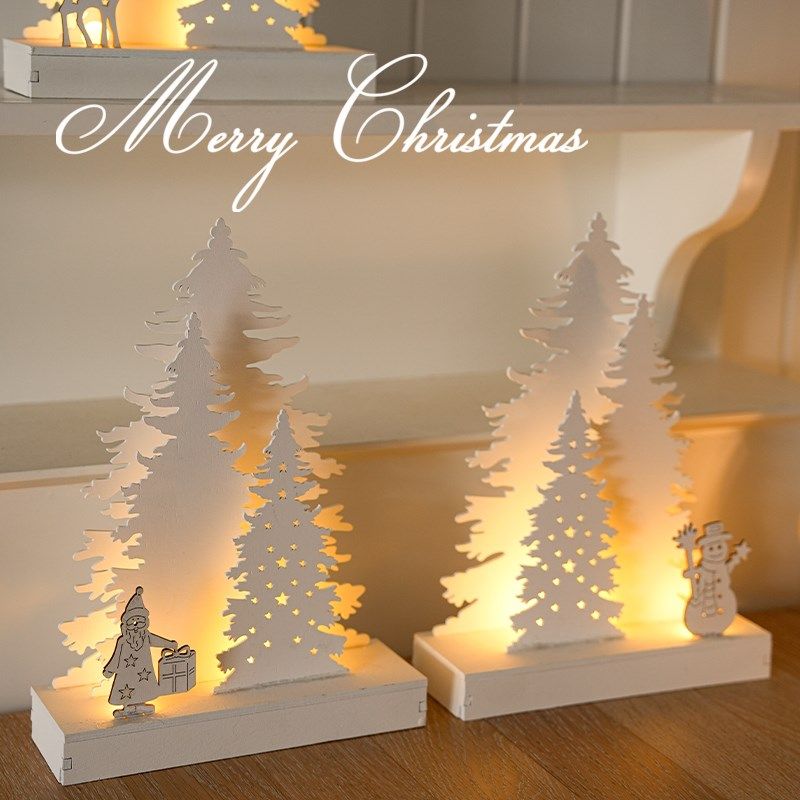 圣诞节装饰品圣诞树摆件场景布置氛围发光小配件桌面木质雪人灯饰