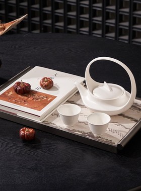 酒店烟酒店装饰品摆件中国风装饰复古新中式茶点托盘茶几布置设计