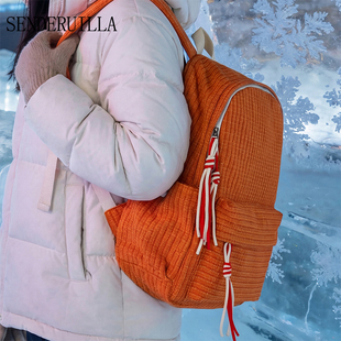 SENDERUILLA初中学生小众不撞款高颜值ins风背包韩版格纹双肩包潮