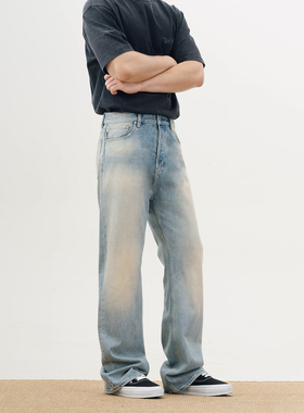 BLU DENIM STUDIO怀旧蓝养牛纹理复古微喇KURABO纱男牛仔裤M03-1