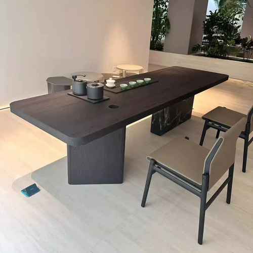 意式极简轻奢实木大理石泡茶桌