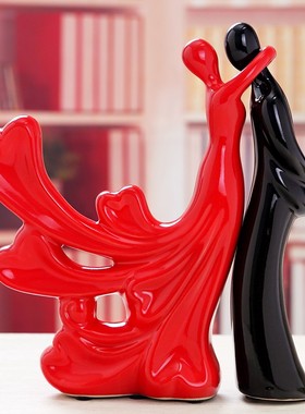 陶瓷摆件 颜色釉情侣相拥对舞 创意家居饰品 结婚礼品摆件包邮