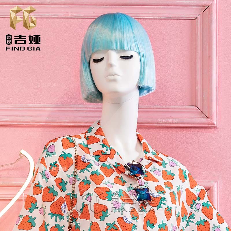 2023服装店新款多巴胺假发模特女道具短发刘海橱窗模特帽壳假发
