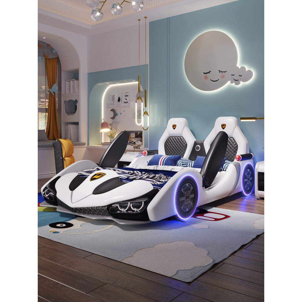 儿童床男孩女孩 公主床1.5创意汽车1.2m卡通带护栏单人床跑车皮床