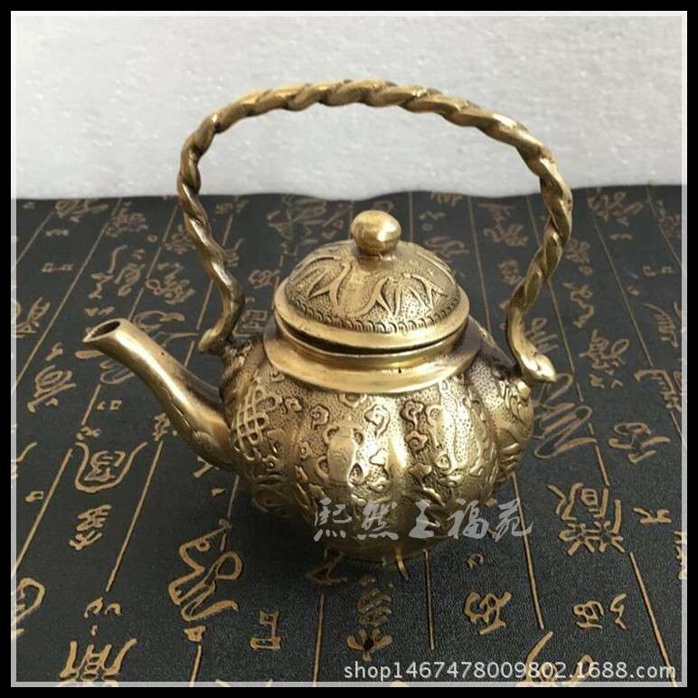 仿古纯铜壶摆件古玩铜器装饰品 水壶茶壶酒壶家居收藏工艺品