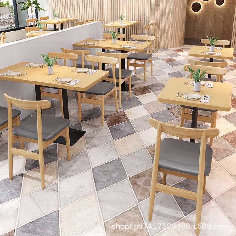 商用快餐店桌椅组合烧烤店面馆连锁奶茶店甜品店卡座沙发实木方桌
