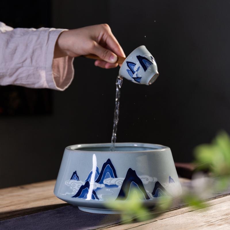 茶洗缸大号特大水盂功夫笔洗茶具盆配件大全陶瓷器家用品中式