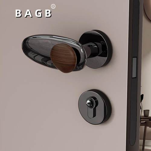 BAGB中古风极简银色复古铜房间静音家用木门锁具石来运转磁吸门锁