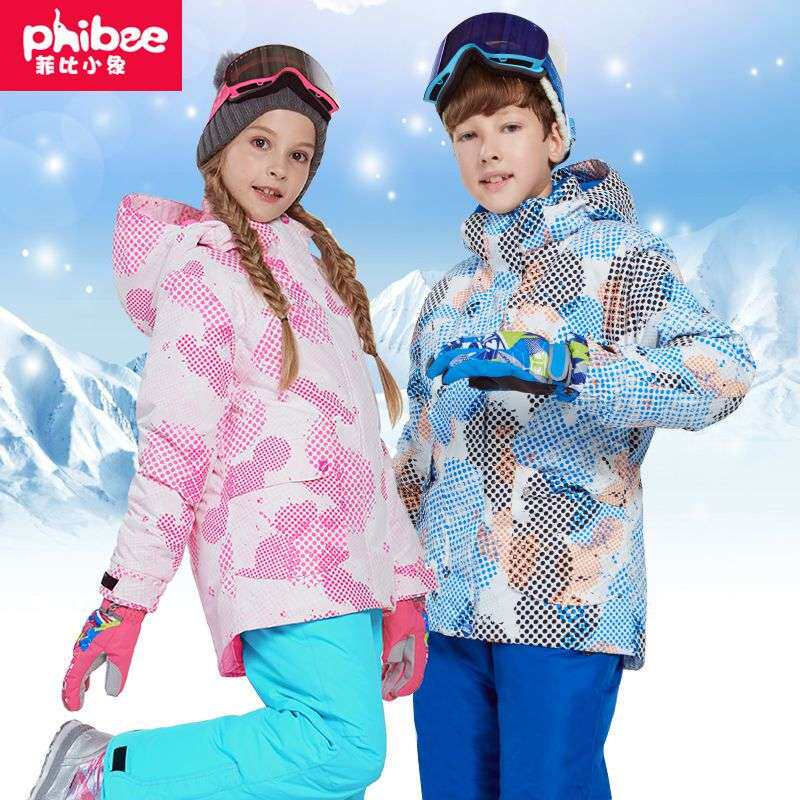 Phibee菲比小象新款儿童滑雪服套装保暖户外冲锋防寒服防风防水