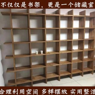 收纳置物架书柜定制 老榆木满墙落地书架办公室客厅实木转角隔断式