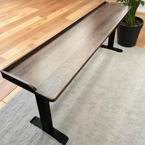 小户型超窄黑胡桃木实木电动升降桌可移动跨床长条吧台飘窗床边桌