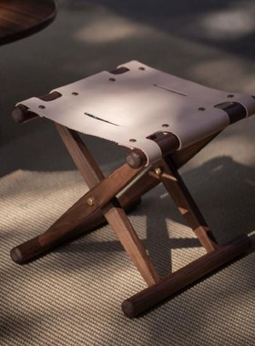 新中式换鞋凳折叠椅马扎u黑胡桃木实木便携小椅子户外矮凳