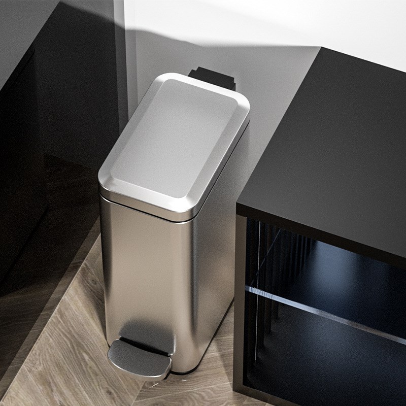 QG4D不锈钢夹缝垃圾桶家用卫生间窄款厕所带盖脚踩式卫生桶长方形