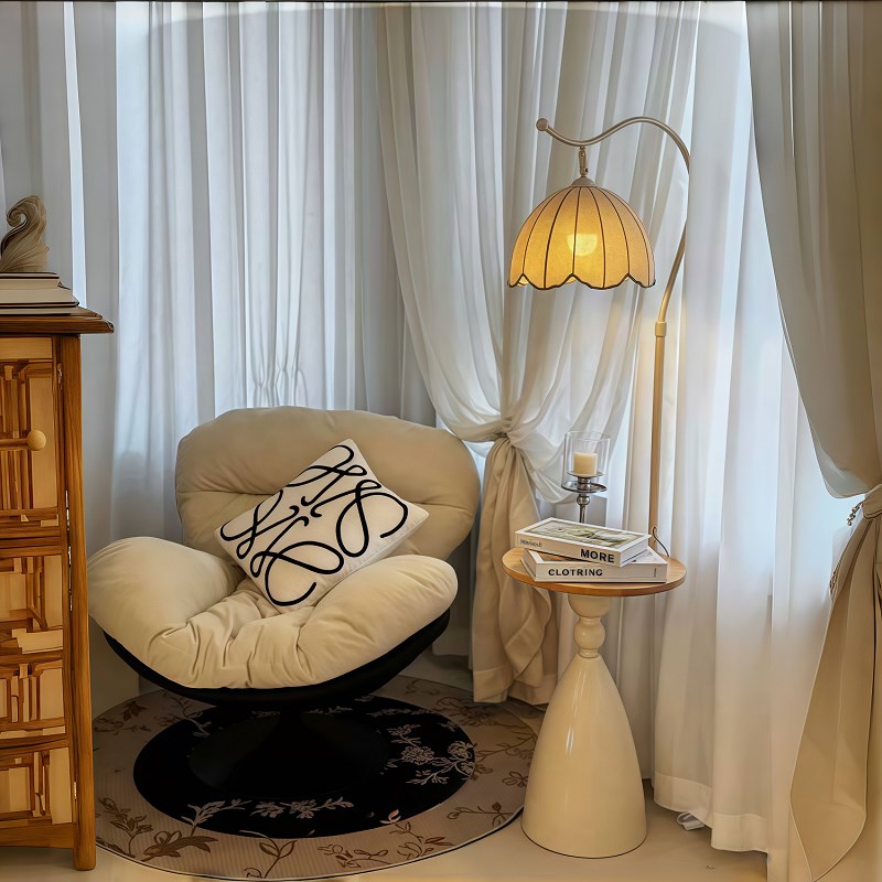 奶油风落地灯g客厅沙发旁茶几氛围灯具卧室床头柜置物一体立式台