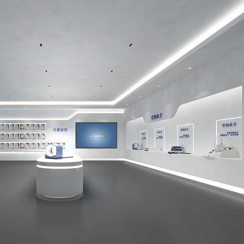 公司展厅展柜荣誉墙科技感弧形异形奖杯奖牌白色烤漆产品展示柜灯