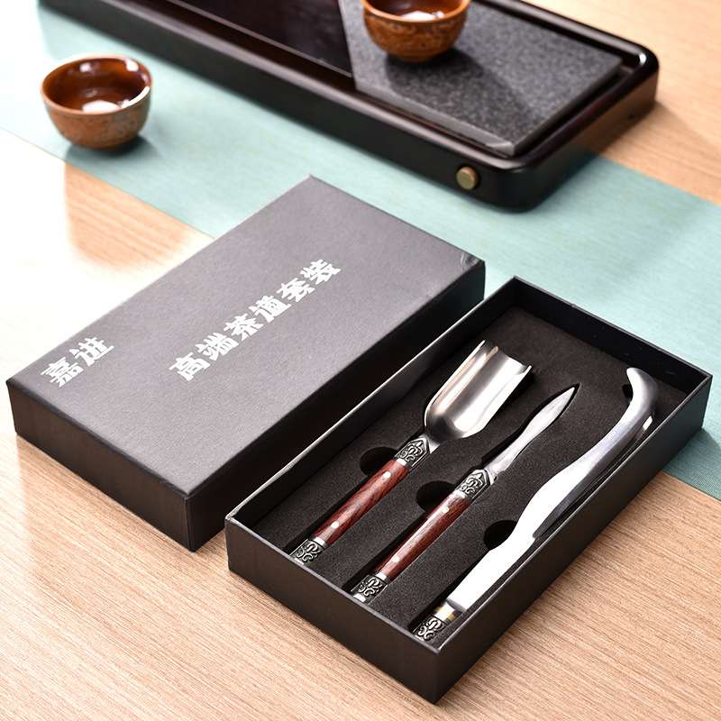 茶道六君子大马士革花梨黑檀茶道五件套茶匙茶夹茶针杯叉茶道配件