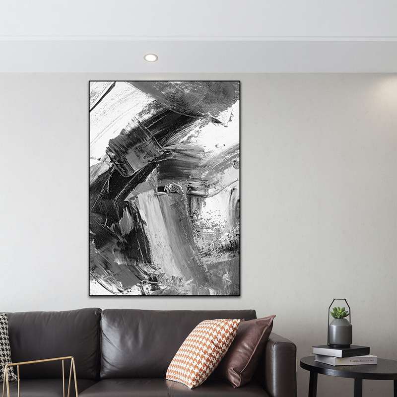 现代简约客厅餐厅抽象画纯手绘油画超大幅玄关装饰画落地画黑灰白