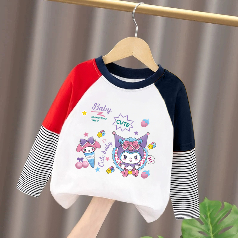 女童插肩拼接纯棉长袖上衣T恤