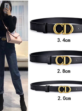 女士皮带简约百搭时尚韩国真皮牛皮黑色装饰cd腰带牛仔裤潮细款