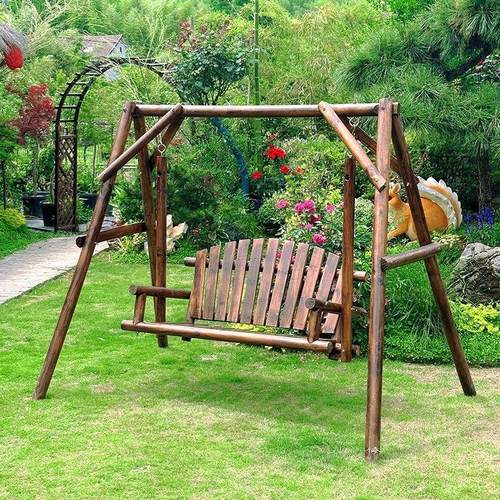 碳化防腐木秋千户外庭院双人秋千吊椅室外阳台花园秋千摇椅