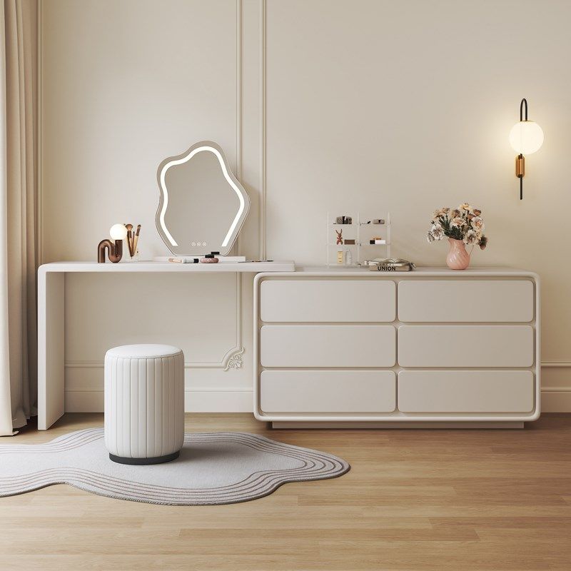 法式奶油风梳妆台斗n柜一体靠墙白色化妆台现代简约卧室床尾化妆