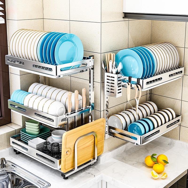 不锈钢厨房置物架沥水碗碟架家用碗盘壁挂式放墙上碗筷收纳架