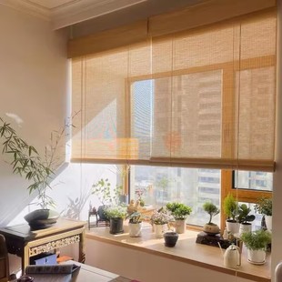 印花卷拉手动升降百叶日式 免打孔竹帘卷帘i家用隔断帘遮阳中式 门