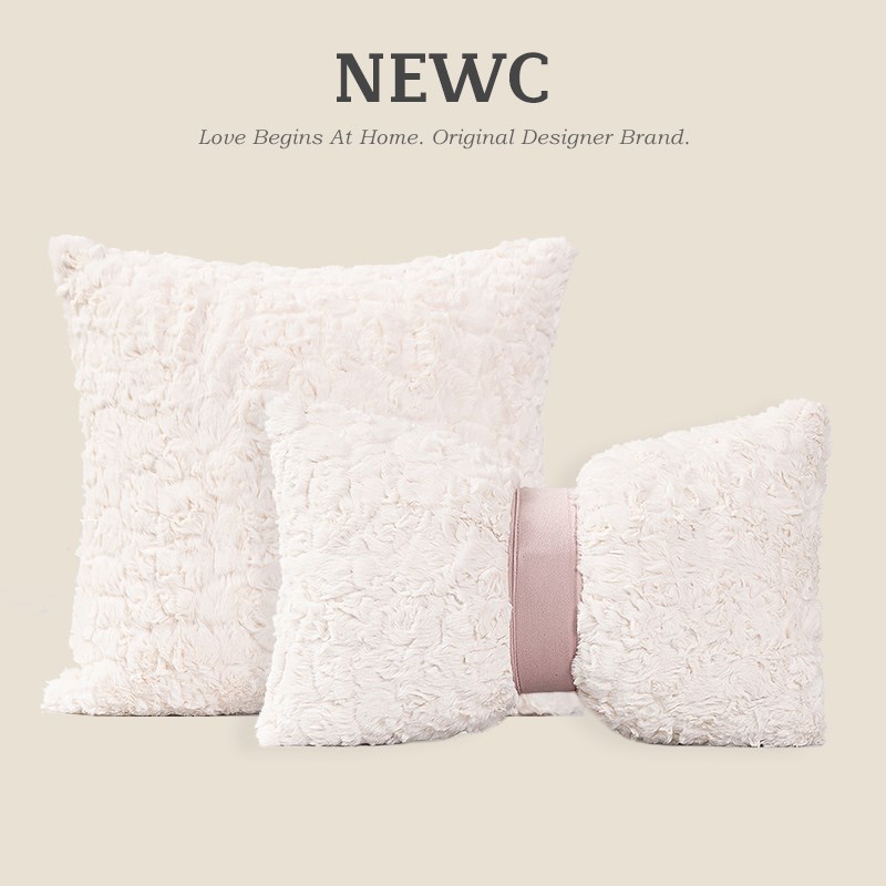 NEWC新宸优品米白羊羔绒纯色抱枕客厅沙发女生卧室蝴蝶结抱枕