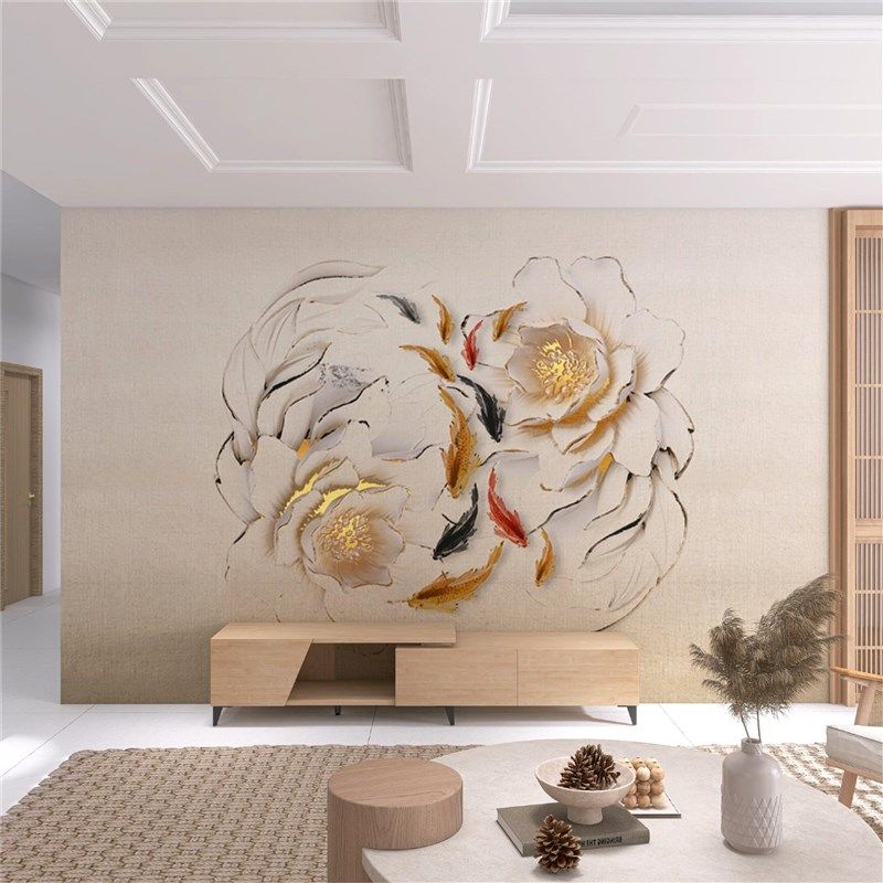 墙纸定制d立体运锦鲤电视背景墙壁纸客厅壁布装饰墙布壁画,家装主材,定制壁画,淘宝优惠券,粉丝福利购,淘宝优惠卷