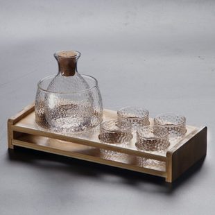 温酒器暖酒壶家用白黄酒烫酒壶加热煮酒器酒杯 锤纹玻璃温酒壶日式