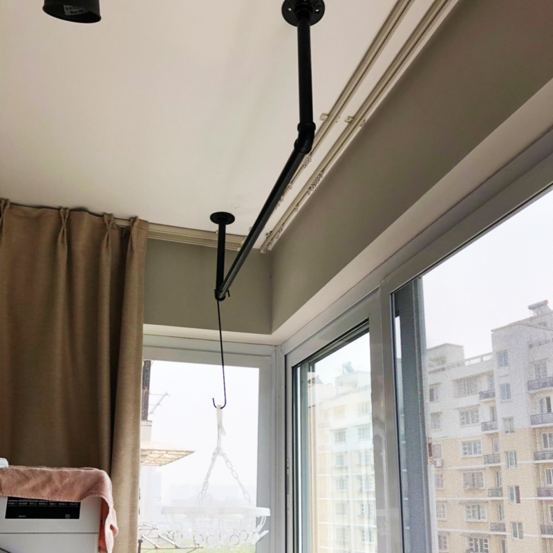 阳台晾衣杆永固定式晾衣架单杆室内飘窗简易挂凉式衣杆顶装晒衣杆